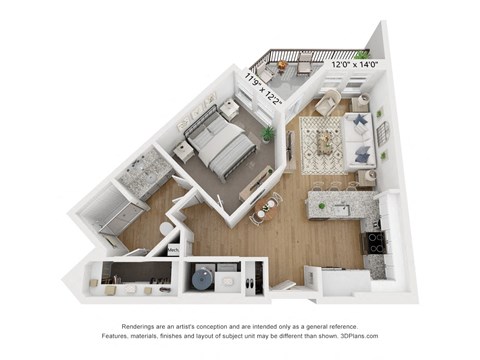Floor plan image of A2, 1-bedroom apartment